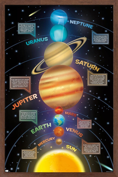 Trends International Solar System 2023 Wall Poster, 22.4L x 14.7W, Mahogany Framed Version