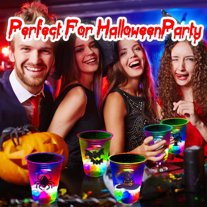 mishunyus 40 Pcs Glow in The Dark Halloween Party Cups - Pumpkin Bat Ghost Theme, Plastic Drinkware for Adults Party Supplies