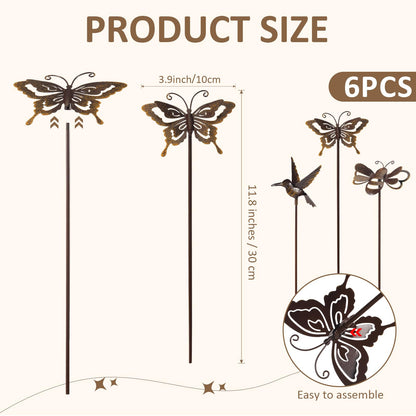 AceOrbit 6 Pcs Rusty Yard Stakes Spring Decor 11.8" Metal Butterfly Hummingbird Bee Stakes Rust Proof Plant Sticks Flowers Bed Decor for Farmhouse Outdoor Yard Lawn Patio Walkway Pathway (Insect)