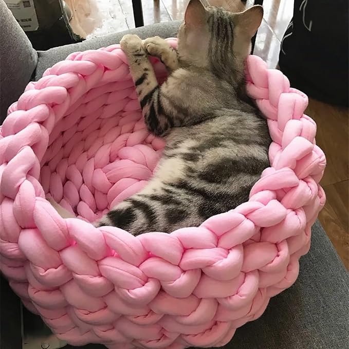 Woven Dog Bed Basket, Knitted Cotton Cat Bed Round Washable Woven Cat Pet Bed Chunky Dog Basket, Orthopedic, Chunky Knit Dog Nest,Dog Bed,Dog Cave,Dog Bedding(Green 1,19")