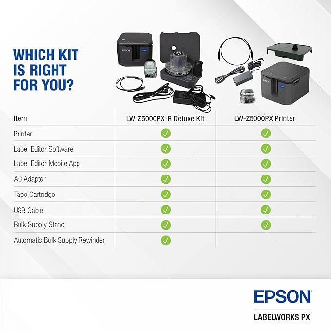 LABELWORKS Epson LW-Z5000PX Industrial Label Maker - Complete Printer Kit with Accessories, PX 147' Bulk Label Rolls, Desktop Printer
