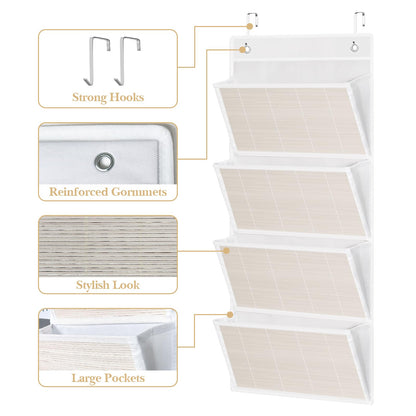 VERONLY Over the Door File Organizer - Hanging Wall Mounted File Folders Storage with 5 Extra Large Pockets for Home, 0ffice, Classroom,Chart Papers, Files, Letters,Planner, Documents (White)