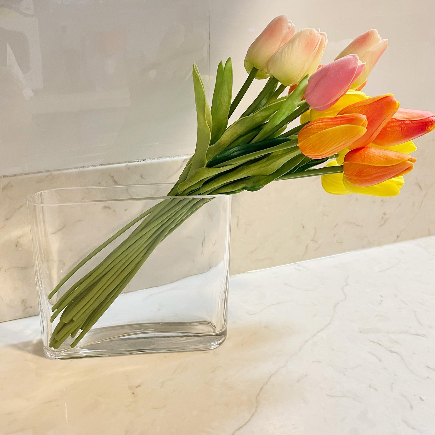 CYS EXCEL Glass Book Vase (H:6" Open:7"x2") Round Edge Oval Flower Vase Rectangular Wedding Centerpiece