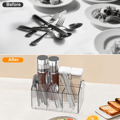 Acrylic Utensil Caddy.Silverware Organizer & Utensil Holder-Heavy-Duty Countertop Cutlery Caddy for Spoons, Forks, Knives, Napkins, Plates | Space-Saving Table, Buffet, Picnic Party Essential