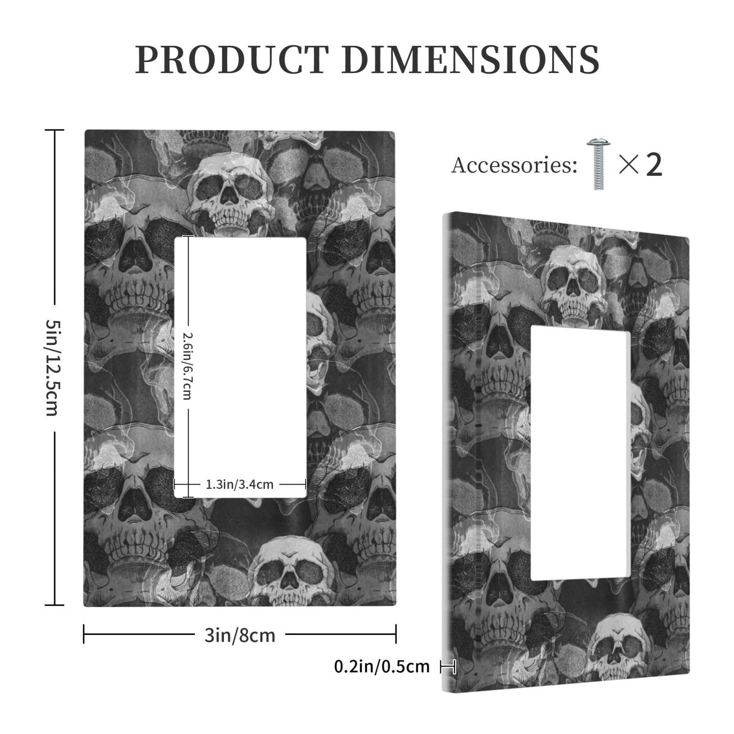 VunKo Single Gang Rocker Switch Receptacle Plate - 1 Gang Decora GFCI Halloween Frightening Skull Decorative Wall Plate Cover Wallplate with Screws