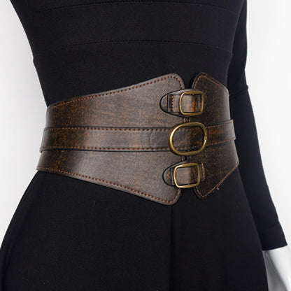 L'VOW Women's Viking Leather Corset Belt - Renaissance Cinch Belt for Halloween Medieval(Brown-2,XXL)