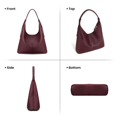 befen Genuine Leather Slouchy Hobo Purses for Women, Casual Hobo Bags Real Top Grain Leather Tote Handbags Women's Burgundy Shoulder Satchel for Shopping, Outing, Travel