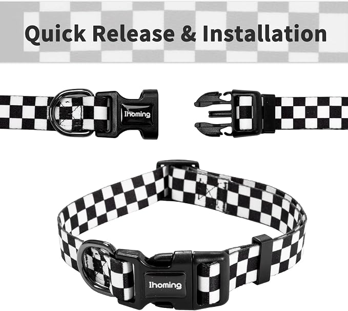 Ihoming Dog Collar and Leash Set for Daily Outdoor Walking Running Training, Chess Board Design for Medium Boys Girls Dogs Cats Pets, M-Up to 45LBS