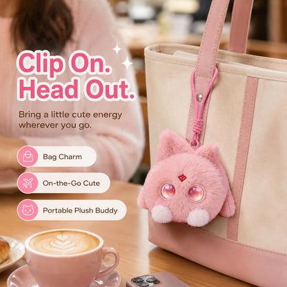 OKIVIVI AI Plush Bag Charm, Interactive Voice Chat Companion Stuffed Animals with App-Connected, Expressive LED Eyes, Touch-Reactive Stuffed Toy, Cute Plush Keychain Gift for Teens and Plush Lovers