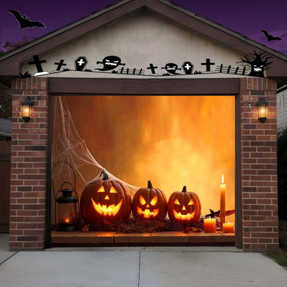 TTCHANG Halloween Garage Door Cover 8 x 7FT Pumpkins Hanging Backdrop Door Banner Halloween Decorations for Home Outdoor Indoor Holiday Party Wall Window Patio Yard