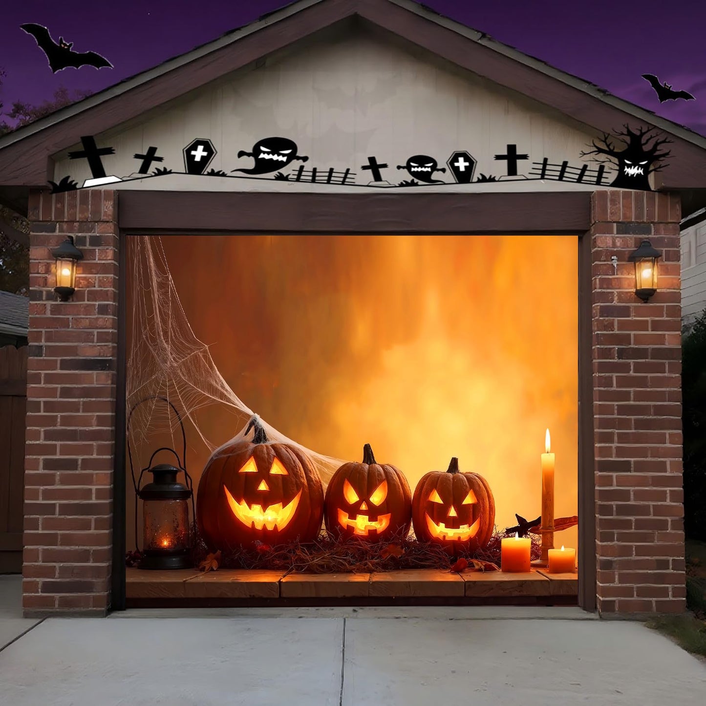TTCHANG Halloween Garage Door Cover 8 x 7FT Pumpkins Hanging Backdrop Door Banner Halloween Decorations for Home Outdoor Indoor Holiday Party Wall Window Patio Yard