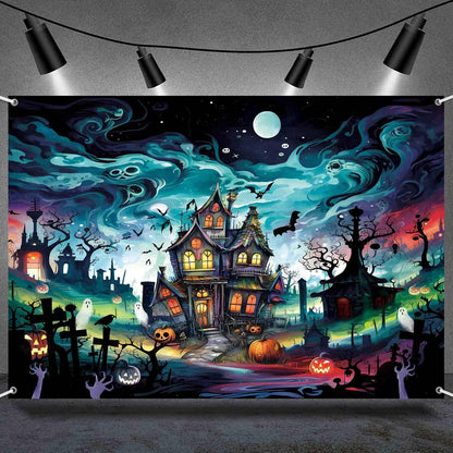 LDWLYW Halloween Cemetery Backdrop Horror Halloween Party Decorations Scary Haunted House Graveyard Wall Banner Photography Background Indoor Outdoor Photo Booth Props for Kids 7x5 ft