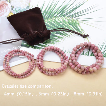 CHCCOYE 4mm Natural Healing Gemstone Bracelet Handmade Yoga Stretch Elastic Bracelet Stress Relief Crystal Jewelry for Men and Women (4mm, Rhodochrosite)