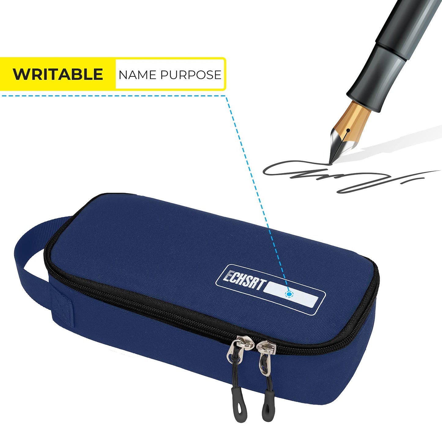 ECHSRT Large Pencil Case, Aesthetic Pen Pouch with Big Capacity, Minimalist Portable Stationery Bag with Handle for Office Organizer Blue Pencil Cases