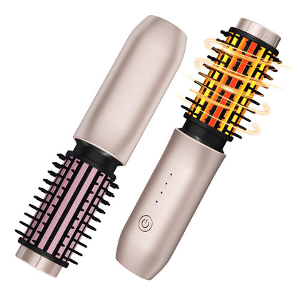 Cordless Hair Curling Iron Brush, Travel Curl Brush, 3-in-1 Portable Curling Iron Cordless, Plasma Thermal Hair Brush, 7000mAh USB Rechargeable Curlings Wand, Mini Hot Curlings Brush-Blush Pink