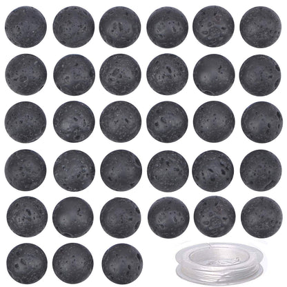 100Pcs Natural Crystal Beads Stone Gemstone Round Loose Energy Healing Beads with Free Crystal Stretch Cord for Jewelry Making (Black Lava, 8MM)