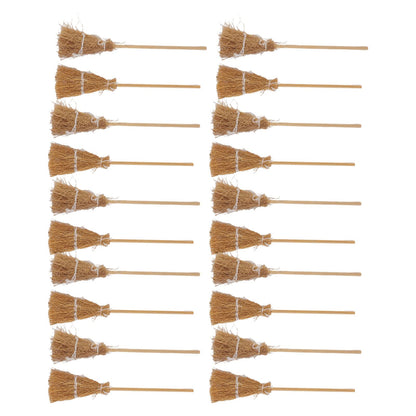 20-Pack Mini Witch Brooms - White Rope Halloween Decor, Miniature Broomstick Ornaments for DIY Crafts, Party Favors & Haunted House Displays