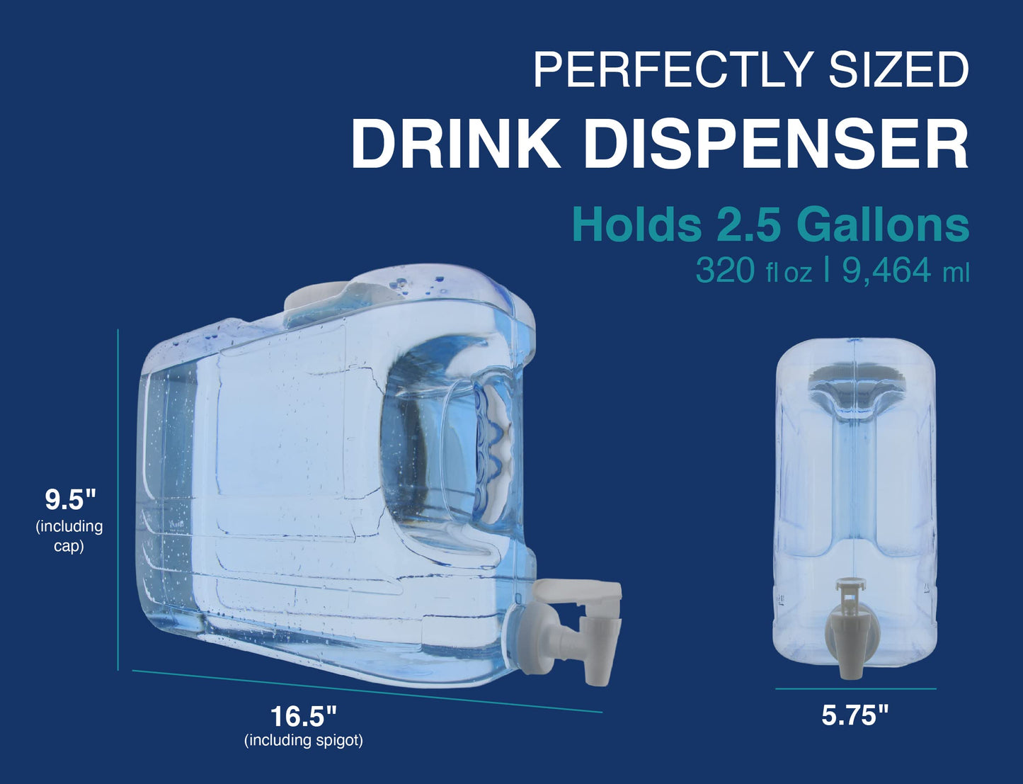 Arrow Oasis Drink Dispenser for Fridge, 2.5 Gallon - Plastic Beverage Dispenser with Spigot - Clear Space-Saving Design with Handle - Ideal for Water, Juice & Iced Tea - BPA Free - Made in USA