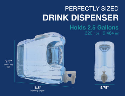 Arrow Oasis Drink Dispenser for Fridge, 2.5 Gallon - Plastic Beverage Dispenser with Spigot - Clear Space-Saving Design with Handle - Ideal for Water, Juice & Iced Tea - BPA Free - Made in USA