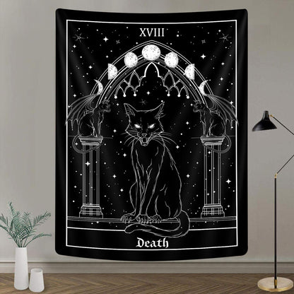 Goth Black Cat Tapestry, Gothic Tarot Witch Vertical Wall Hanging For Men, Black And White Aesthetic Anime Witchcraft Art For Bedroom Living Room Poster, 40X60Inch