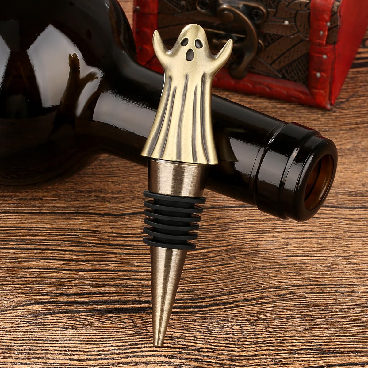 MR.BARWARE Ghost Wine Stopper – Spooky Gift for Men Women, Bronze Ghost-Shaped Bar Accessory with Gift Bag, Perfect for Halloween Birthday Fathers Day Christmas