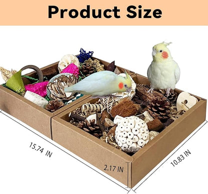 Bird Foraging Toys Parrot Chew Shredding Toys Bird Foraging Box for Parakeets Cockatiels Conures Lovebirds and Small to Medium Birds(Natural+Colorful)