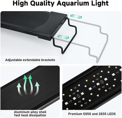 AQQA LED Aquarium Light, 24/7 Mode IP68 Waterproof Extendable Bracket Fish Tank Light, DIY Mode Full Spectrum Aquarium Plant Light, Adjustable Timer/Brightness Memory Function for 32-40 Inch Fish Tank