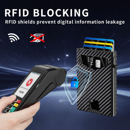 KISUEDZP Men’s Wallet with RFID Blocking | Tri-Fold Front Pocket Design | 12 Card Slots, 2 ID Windows & Cash Slot | Aluminum Card Ejector | Durable & Lightweight Men’s Accessories (Carbon)