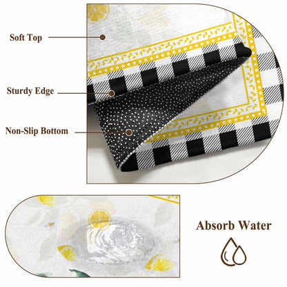 2'x6' Runner Rug, Yellow Lemon Washable Non-Slip Area Rugs for Hallway Kitchen Floor Bedroom Entryway, Summer Botanical Black White Plaid Pastoral StainResistant Laundry Carpet Decoration Indoor Mat