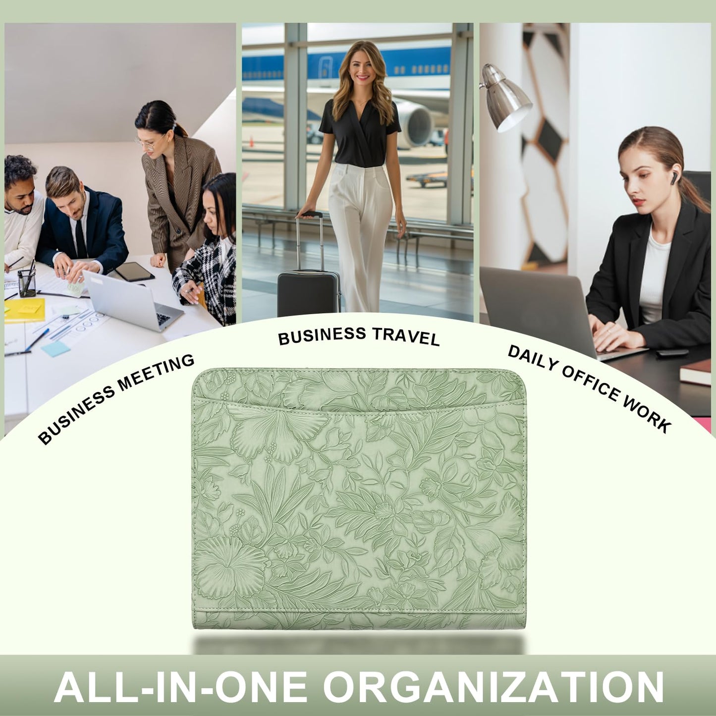 Leathario Portfolio Binder, Includes 10 Sheet Protectors and 3 Notepads, 3-Ring Folder Organizer, A4 Padfolio with Zipper, Vegan Leather Tablet Sleeve, Business Office Conference Clipboards