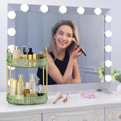 MOKANI 360 Rotating Makeup Organizer for Vanity, 2 Tier Adjustable Perfume Organizer for Dresser, Multi-Function Spinning Cosmetics Skincare Storage for Bedroom, Dresser, Countertop, Green