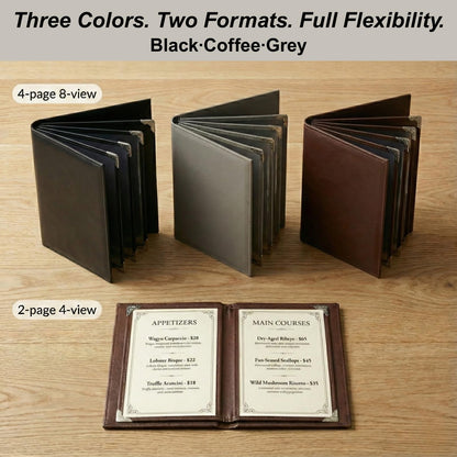 Restaurant Menu Covers 8.5 x 11, 2 Pack Menu Holder – Faux Leather Menu Book with Clear PVC Sleeves, 4 Page 8 View, Waterproof & Durable Menu Book for Restaurant, Bar, Café, Hotel