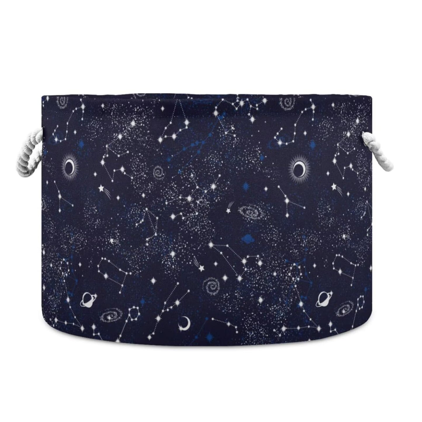 Constellation Print Round Storage Basket Stars Moon Planet 20 x 20 x 14 Inches Laundry Hamper Space Galaxy Universe Large Organizer Bin Clothes Storage Bag for Nursery Bedroom Living Room Decor