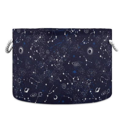 Constellation Print Round Storage Basket Stars Moon Planet 20 x 20 x 14 Inches Laundry Hamper Space Galaxy Universe Large Organizer Bin Clothes Storage Bag for Nursery Bedroom Living Room Decor