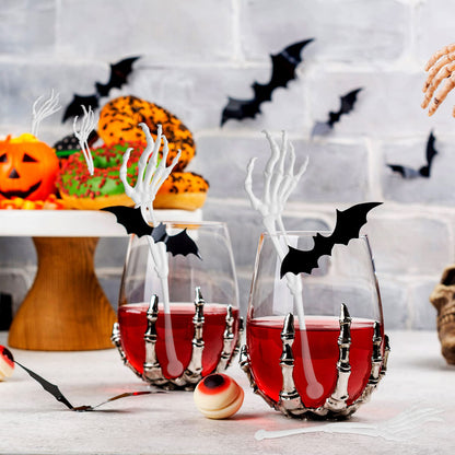 Remerry 48 Pcs Halloween Drink Stirrers Skeleton Swizzle Sticks Skeleton Arms Hands Cocktail Garnish Plastic Cocktail Food Picks for Halloween Bar Horror Party Table Decoration (White)