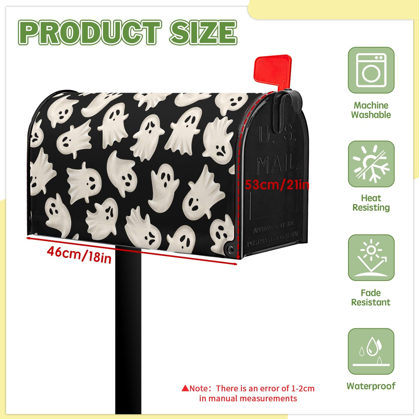 VentuCoven Ghost Mail Box Covers Magnetic Standard Size 21x18 inch Halloween Spooky Mailbox Cover Black Post Letter Box Cover Wraps for Outdoor Garden Decor