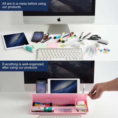 TSJ OFFICE Desktop Whiteboard Dry-Erase-Board - Computer Keyboard Stand White Board Surface Pad with Drawer, Desk Organizers with Accessories for Office, Home, School Supplies - Complete Pink