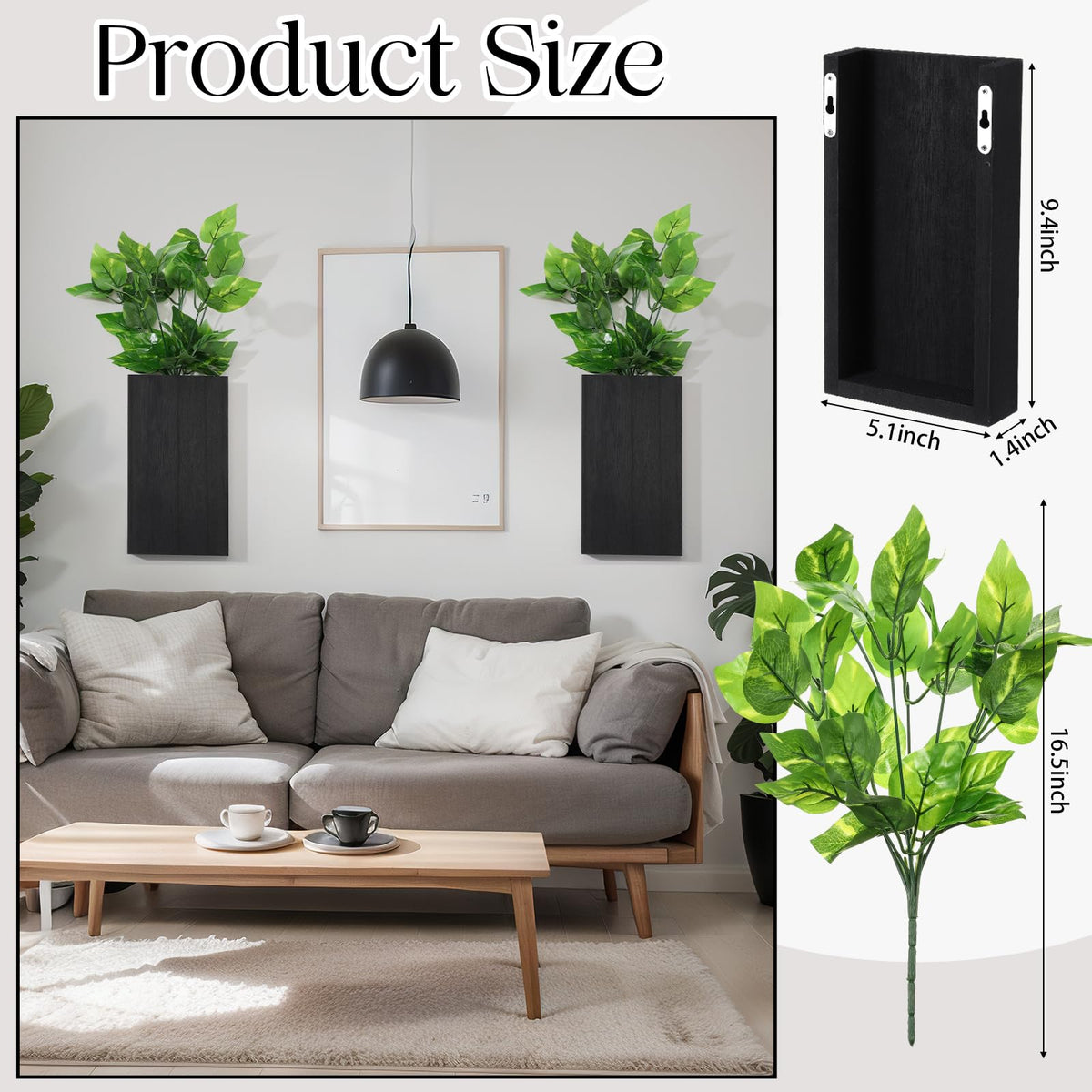 Vesici Wood Wall Planter Vase with Artificial Plants Indoor Plants Holder Pocket Farmhouse Wooden Wall Flower Vase Hanging Plant Decor for Bedroom Kitchen Office Home(2 Pcs,Green Plants)