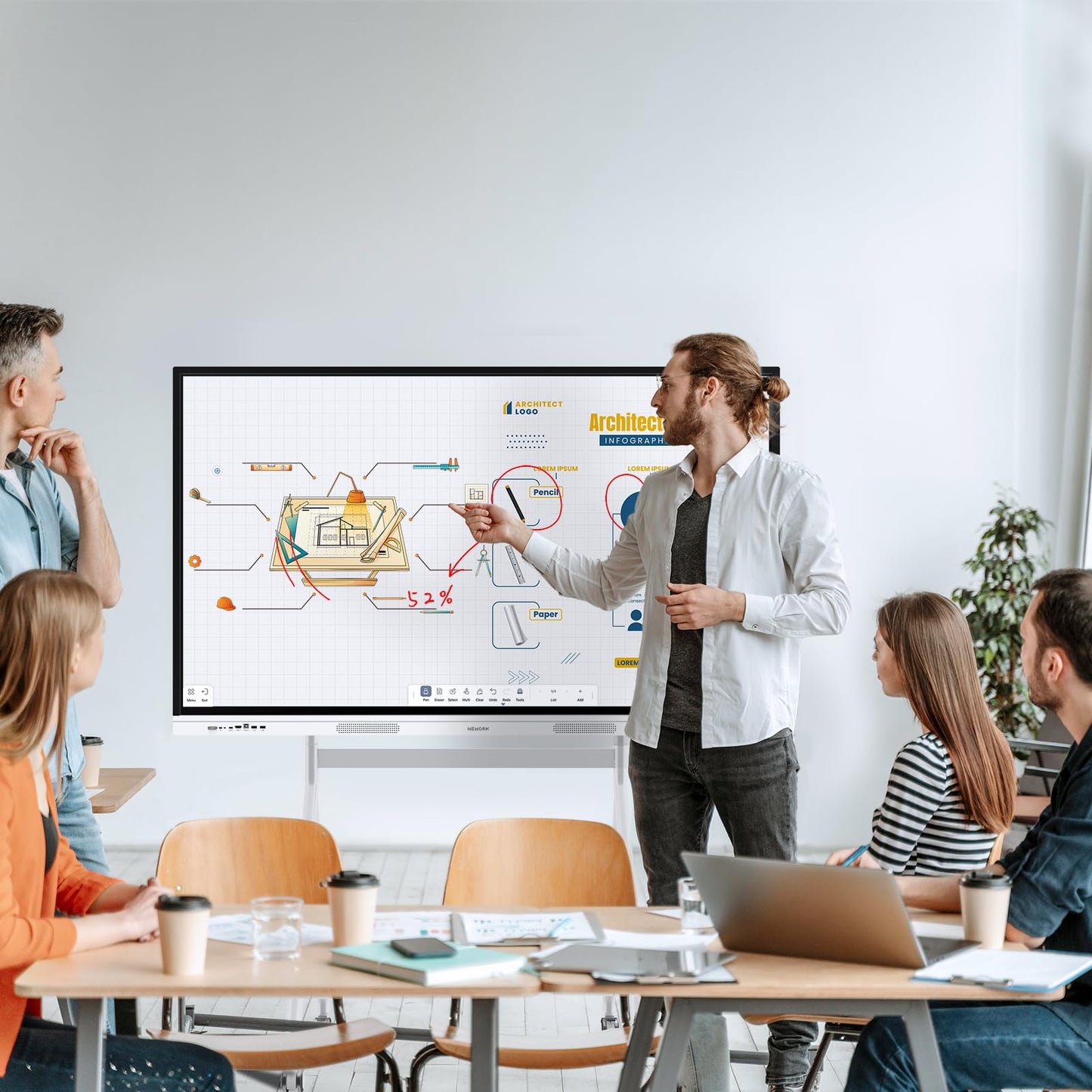 NEWORK 55 Inch 4K Smart Board - Google EDLA-Certified Interactive Whiteboard, Android 14 OS, 50-Point Touch, Wireless Casting - Digital Whiteboard for Classrooms & Hybrid Offices (Board Only)