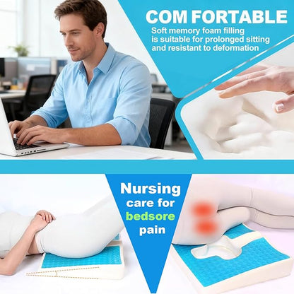 Gel Wheelchair Seat Cushion,Bed Sore Cushions for Butt,Memory Foam hemorrhoid Pillow for Chairs,Butt Pillow for Pressure Sore&Ulcer Pain,Sciatica &Coccyx Pain Relief,Washable-Cover(Black)