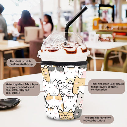 AUEKLLW 3 Pack Reusable Neoprene Insulator Sleeve for Iced Coffee Cups, Funny Coffee Cup Sleeves for 16-32oz Coffee cups, Cute Drink Sleeve for Cold Hot Beverages Cute Cats