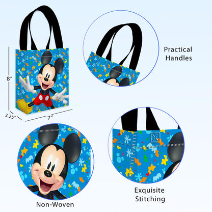 Mickey Mouse Party Favor Bags Set – 12 Pack of 8" Mickey Mouse Party Goodie Bags for Kids Bulk Reusable Mini Totes | Disney Birthday Party Supplies