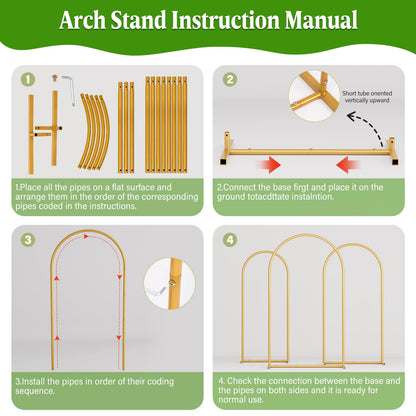 CludPark Metal Arch Backdrop Stand Wedding Arch Frame Set of 2 (7.2FT,6FT) Gold Balloon Backdrop Arch Stand for Wedding Ceremony Birthday Party Baby Shower Graduation Ceremony Decoration