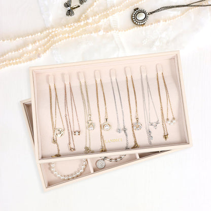 LANDICI Stackable Jewelry Organizer Trays 4 Set,PU Leather Jewelry Organizer Drawer,Jewelry Storage Display Tray for Earring Necklace Rings Bracelet with Removable Dividers,Apricot
