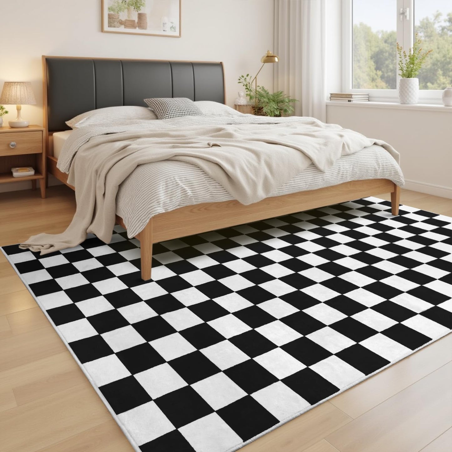 Terrug Black and White Checkered Rug for Living Room,5x7 Area Rugs Washable with Non Slip for Bedroom,Soft Low Pile Stain Resistance Retro Carpet for Dorm Kids Room