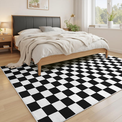 Terrug Black and White Checkered Rug for Living Room,5x7 Area Rugs Washable with Non Slip for Bedroom,Soft Low Pile Stain Resistance Retro Carpet for Dorm Kids Room