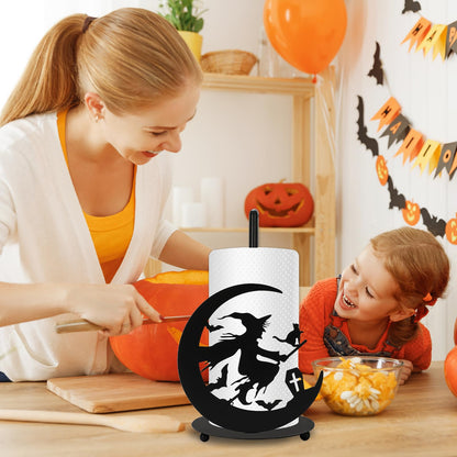 JarThenaAMCS Halloween Paper Towel Holder Black Witch Kitchen Decor Accessories Metal Towel Holder Stand for Home Bathroom Countertop Decor