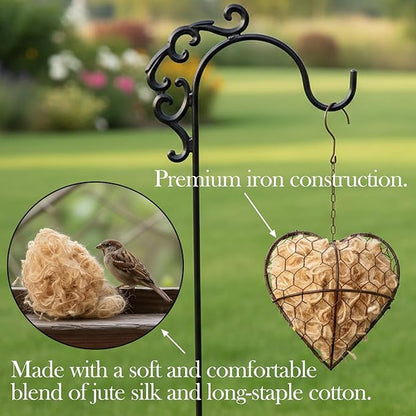 Handmade Fiber Bird Nesting Heart – Natural Nesting Material for Wild Birds, Refillable Jute & Cotton Holder for Garden, Patio & Outdoor Decor (1pc)