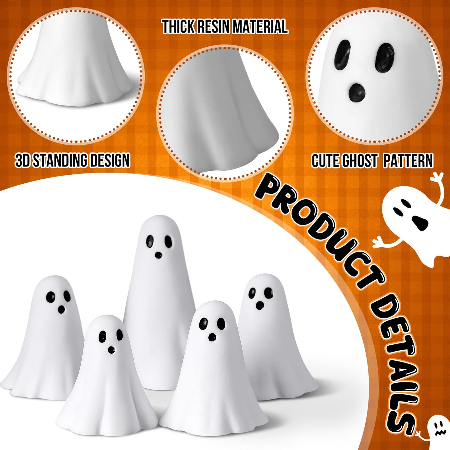 Amyhill 5 Pcs Halloween Ghost Figurine Resin Ghost Sculpture Statue Cute Halloween Decorations Spooky Tiered Tray Decor for Indoor Home Table Centerpieces Party Kitchen Tabletop Shelf(Fresh,White)
