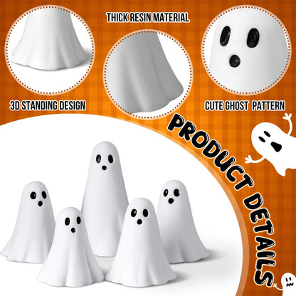 Amyhill 5 Pcs Halloween Ghost Figurine Resin Ghost Sculpture Statue Cute Halloween Decorations Spooky Tiered Tray Decor for Indoor Home Table Centerpieces Party Kitchen Tabletop Shelf(Fresh,White)